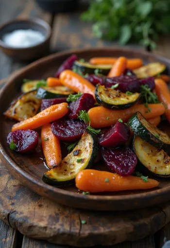 Paahdetut punajuuret ja juurekset uunissa rapeilla reunoilla ja balsamico-mausteella