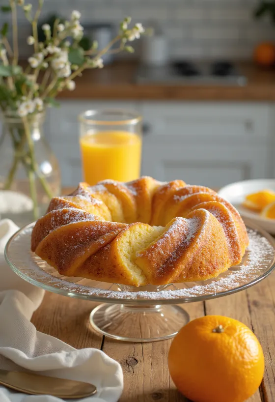 Omena-appelsiinikahvikakku tarjoiltuna