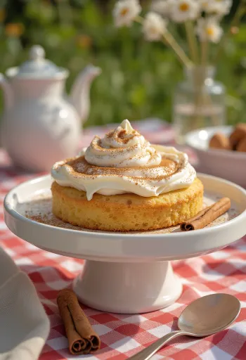 Kaneli-kermavaahtokakku kanelilla ripotteltuna