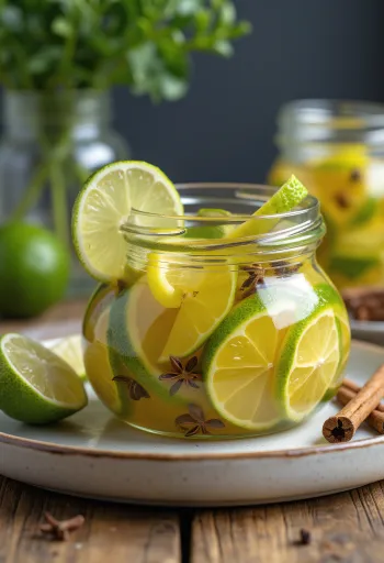 Säilöttyjä limeviipaleita lasipurkissa