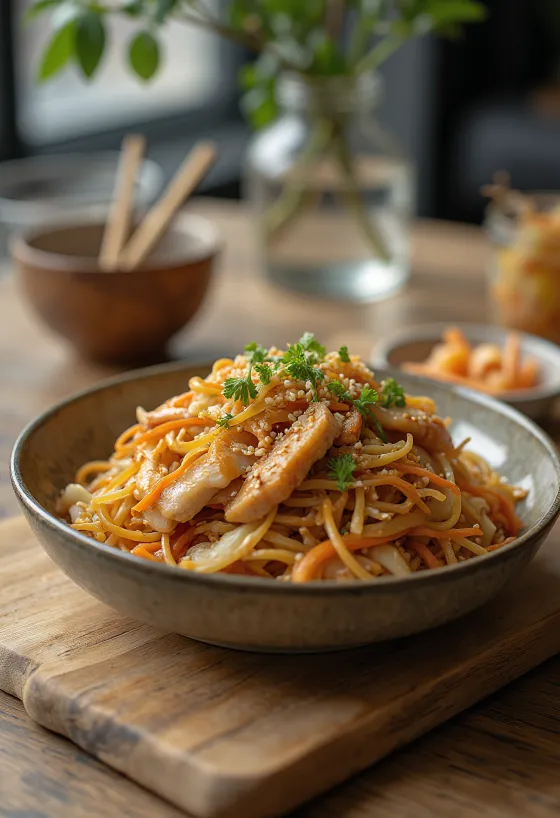 Yakisoba kanan kanssa, japanilainen wokkikastike rapeilla vihanneksilla