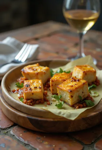 Tofu-anticucho - grillattuja tofuvartaita, tuoreella salaatilla