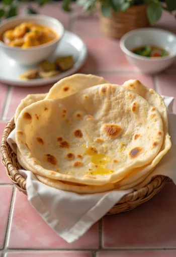 Tuore intialainen chapati-leipä tarjoiltuna