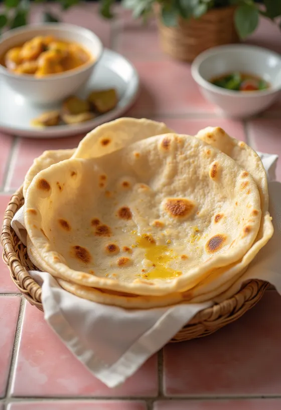 Tuore intialainen chapati-leipä tarjoiltuna