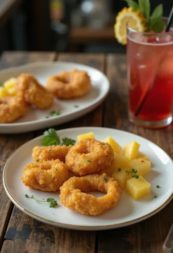 Acarajé ananaksella tarjoiltuna, mausteisilla papupalloilla ja tuoreella ananaksella