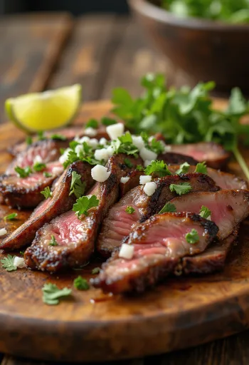 Carne asada tarjoiltuna tortillan ja salaatin kera