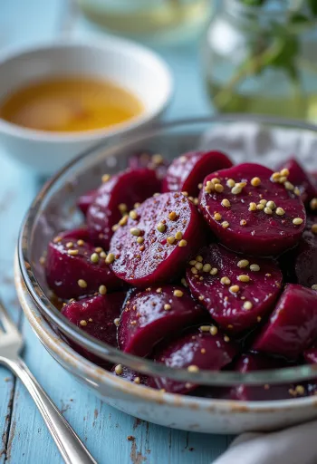 Punajuurisalaatti tuoreilla vihanneksilla ja balsamiviinietikkakastikkeella tarjoiltuna