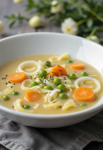 Prebioottinen purjo-kasviskeitto, runsas vihanneskeitto kermaisella kookoskermalla tarjoiltuna.