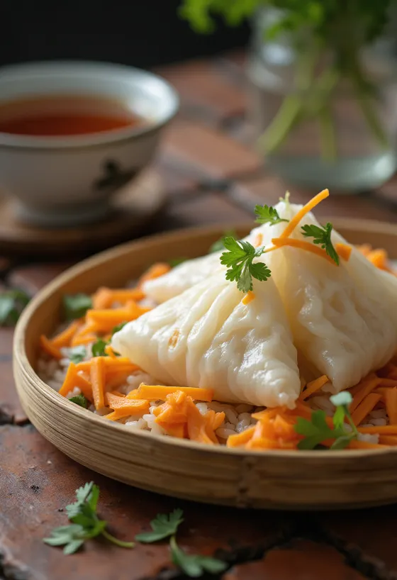 Porkkana-zongzi tuoreena tarjoiltuna