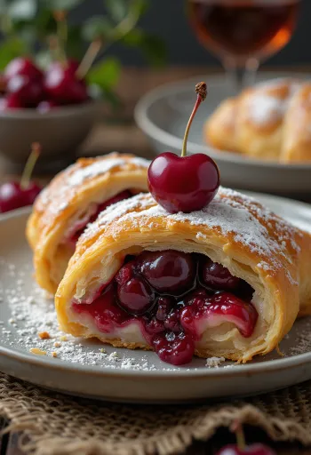 Rommi-kirsikkastruudeli tarjoiltuna