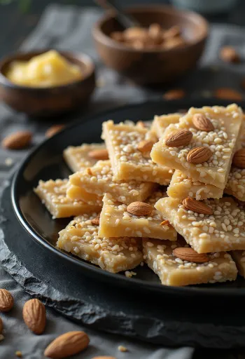 Tilkut mantelilla, tuoreena viipaloituna, karamellisoiduilla seesaminsiemenillä ja mantelilla