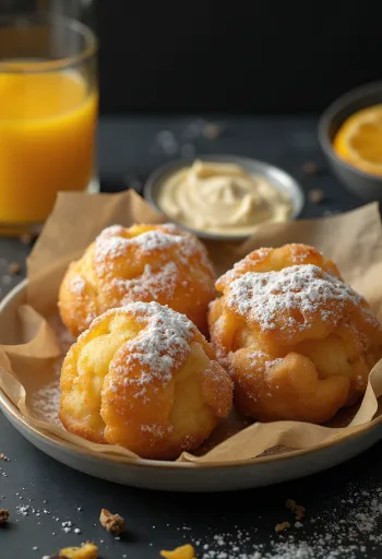 Zeppole gluteenittomana versiona, tuoreena paistettuna, tomusokerilla ripoteltuna