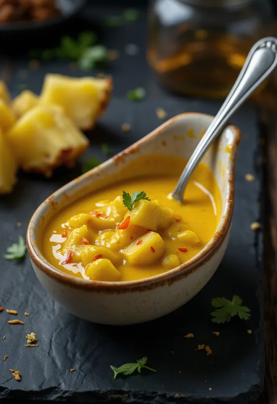 Ananas-currykastike tarjoiltuna