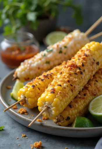 Grillattu elote-maissi limen ja korianterin kera