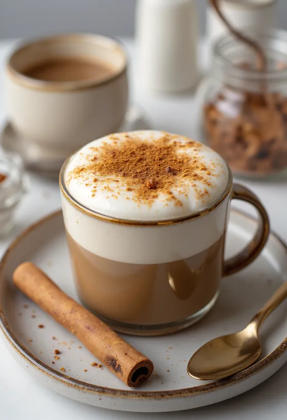 Mausteinen chai latte mukissa