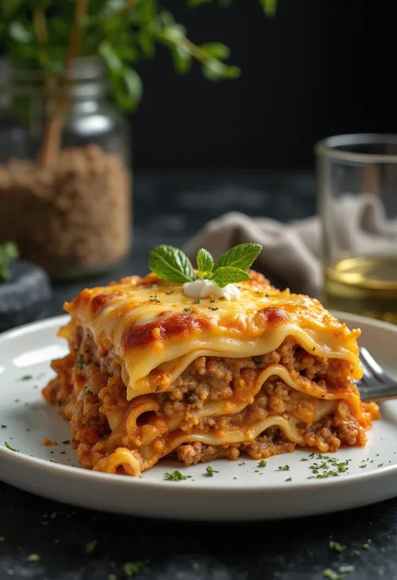 Italialainen lasagne kerrostettuna mehukkaalla tomaatti-jauhelihakastikkeella ja kermaisella béchamelilla
