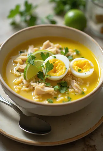 Soto ayam limellä tarjoiltuna, tuoreella limellä ja keitetyllä kananmunalla