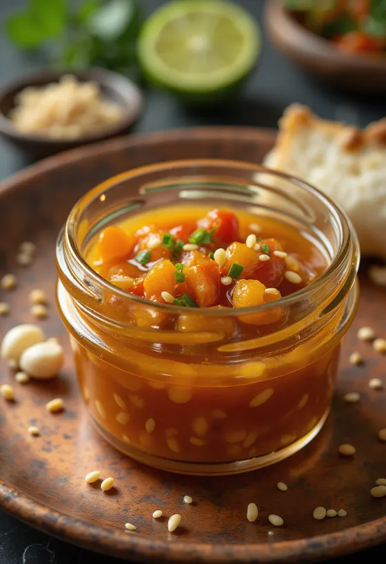 Seesami-chili-limekastike tarjoiltuna