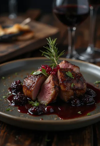 Antelope medallions with red wine sauce served with vegetables