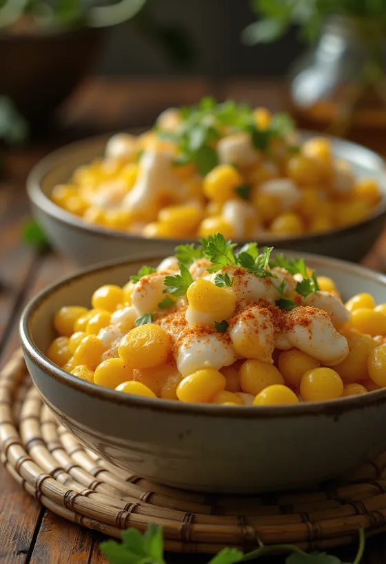 Esquites voilla, tuoreena tarjoiltuna