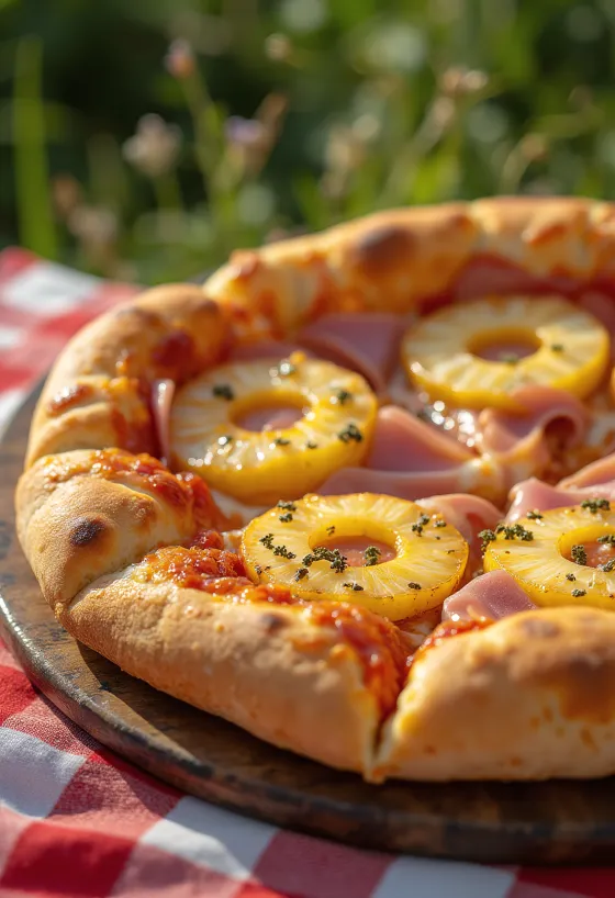 Klassinen Hawaii-pizza ananaksella ja kinkulla