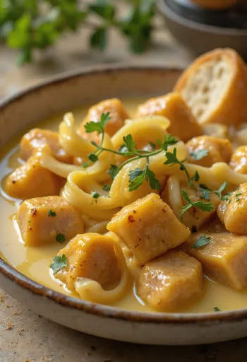 Olluquito porsaanlihalla, tuoreena tarjoiltuna, rikkailla mausteisilla mauilla