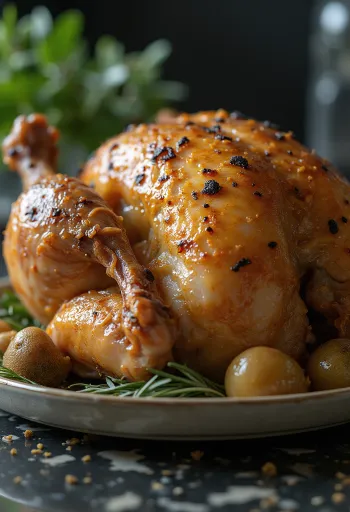 Uunista otettu paahdettu syöttökukko vadilla