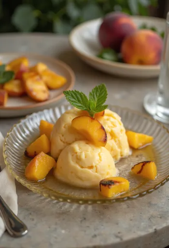 Grillattu persikkaparfait lasissa