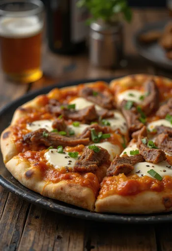 Korean Bulgogi Pizza naudanlihalla ja gochujang-kastikkeella