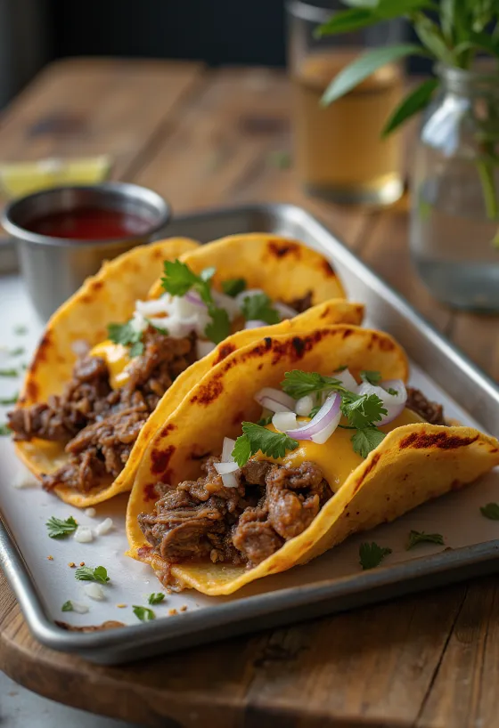 Lamb Birria Tacos, meksikolainen mausteinen lampaanliha tortillassa