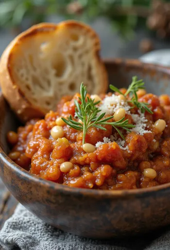 Aurinkokuivattu tomaattipestokastike tarjoiltuna