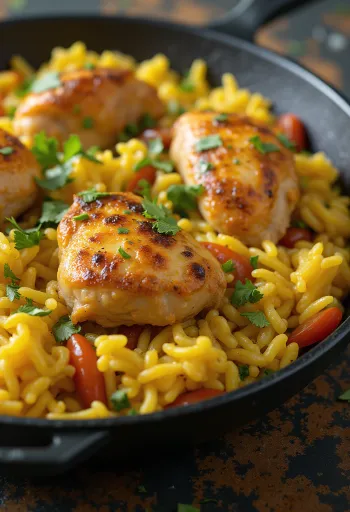 Arroz con Pollo, mausteinen riisikana korianterilla tarjoiltuna