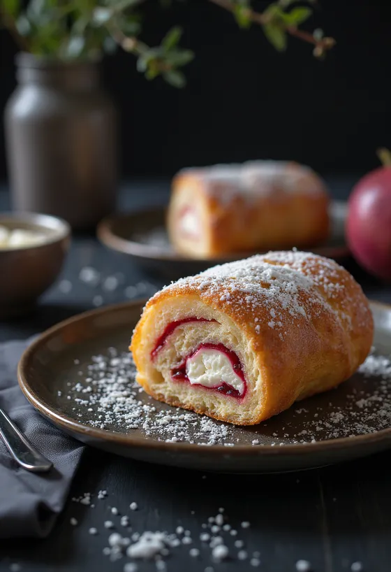 Bolo de Rolo goiabadalla ja juustolla, guavahillolla ja tuorejuustolla täytettyjä kääretorttuviipaleita