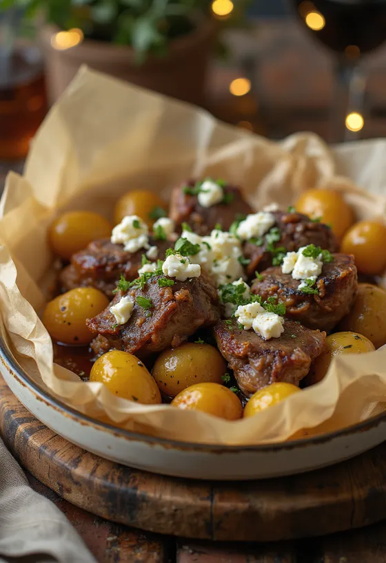 Lamb Kleftiko, kreikkalainen hitaasti paistettu lammas vihanneksilla