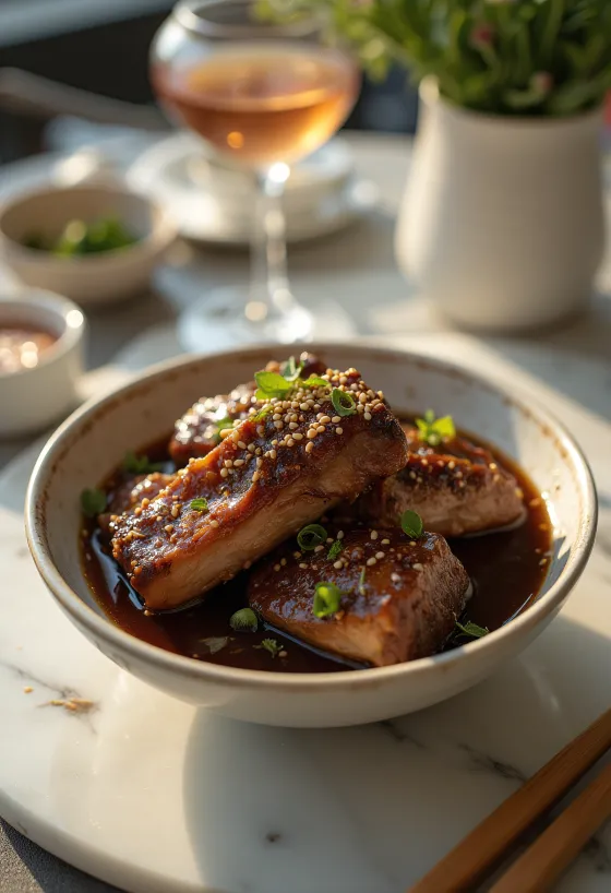 Soijamarinoitu Galbi, korealaista naudanlihaa marinadissa seesaminsiemenillä