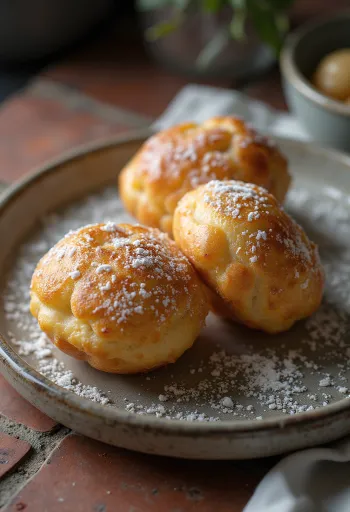 Æbleskiver kardemummalla, tomusokerilla ripoteltuna