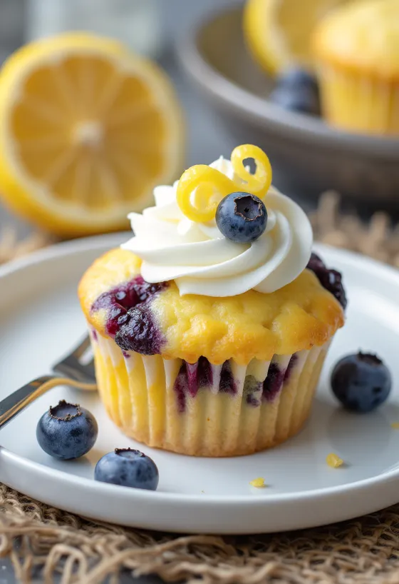 Raikas mustikkakuppikakku sitruunakuorrutteella