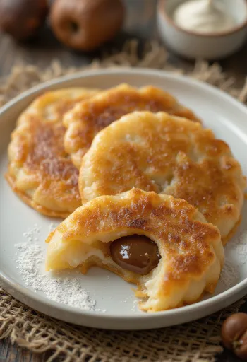 Kastanjatäytteinen Hotteok, tuoreena tarjoiltuna, kullanruskea ja rapea