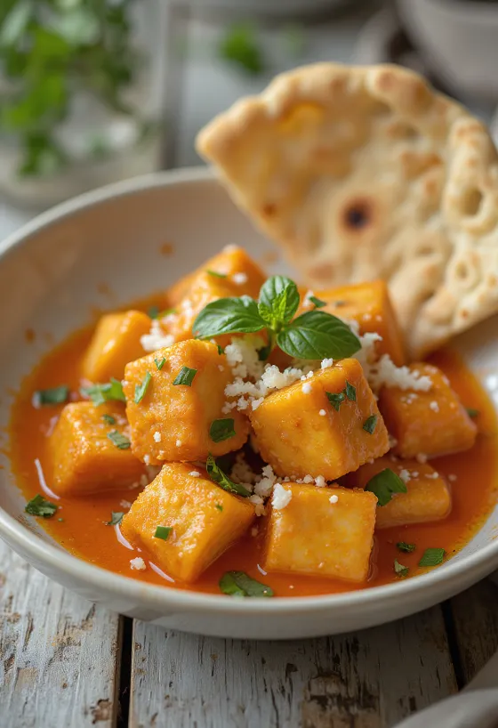 Paistettu tofu thai-kastikkeessa tarjoiltuna