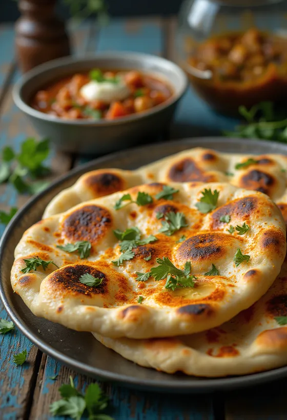 Tulinen Tandoori Naan, korianterilla ja chilijauheella