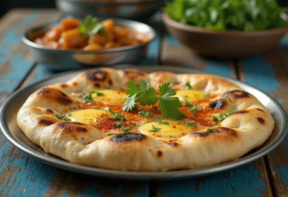 Tulinen Tandoori Naan, korianterilla ja chilijauheella