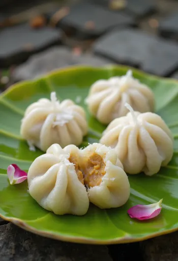 Patholi ruusuvedellä, kookoksen maulla tarjoiltuna