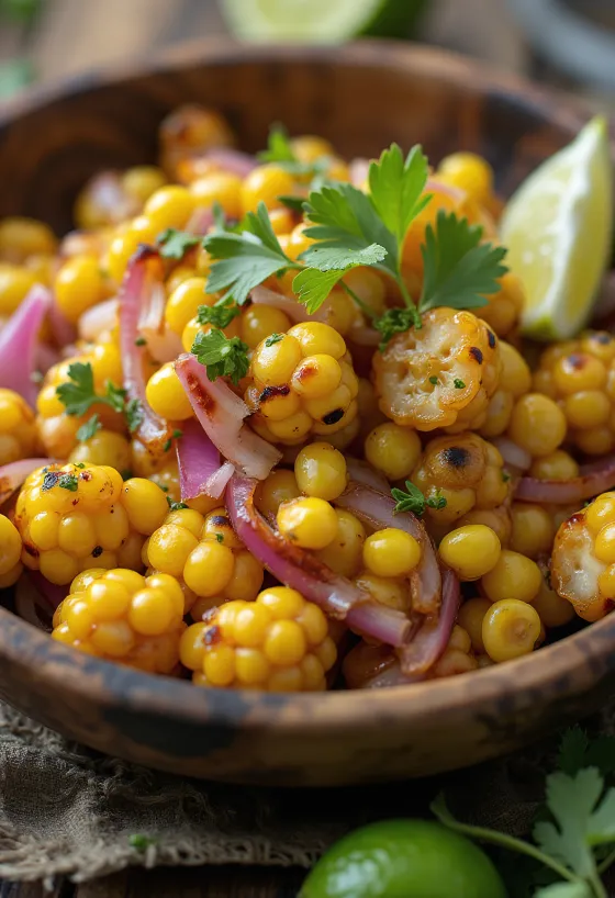Grillattu chili-lime-maissisalaatti tarjoiltuna