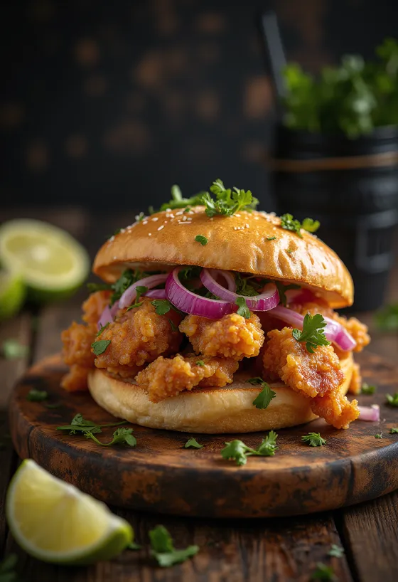 Pan con chicharrón korianterilla, rapealla sianlihalla ja tuoreella korianterilla