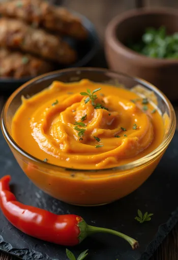 Kermainen paprikakastike tarjoiltuna