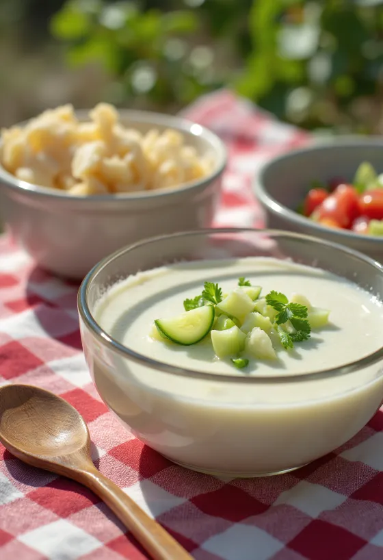 Ajo blanco kurkulla, raikas ja kylmä espanjalainen keitto mantelilla ja kurkulla