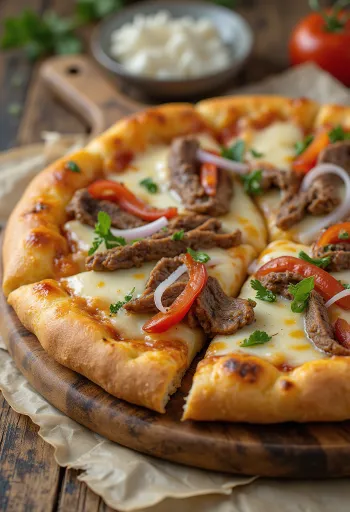 Philly cheesesteak -pizza pihviviipaleilla ja paprikalla
