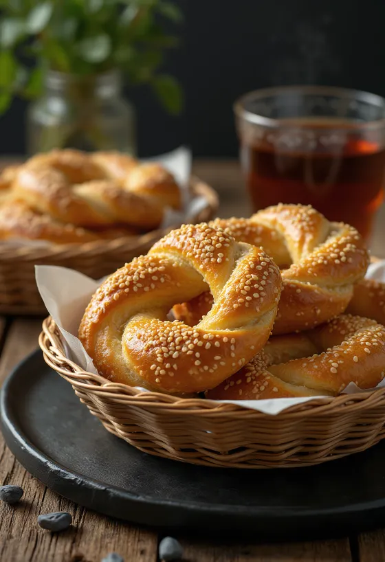 Simit - turkkilainen seesamrinkeli tarjoiltuna