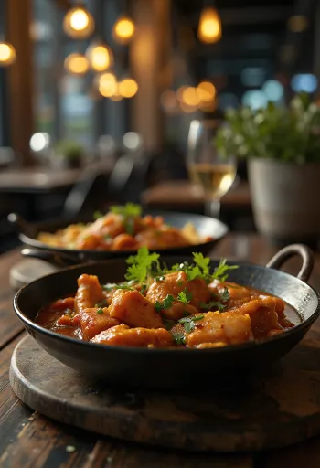 Ruskistettuja kanapaloja tandoori-kastikkeessa pannulla