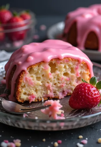 Vegaaninen punssikakku vaaleanpunaisella kuorrutteella